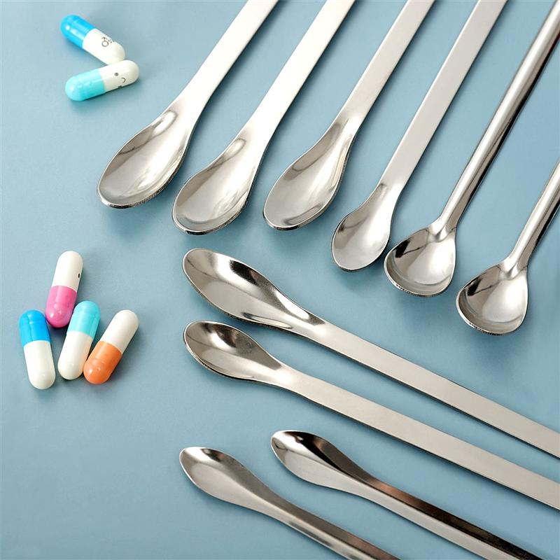 Espátula de colher de aço inoxidável de 12 pces/colher de amostra de laboratório de mistura de espátula micro espátula colher espátula engrossada colher de medicina