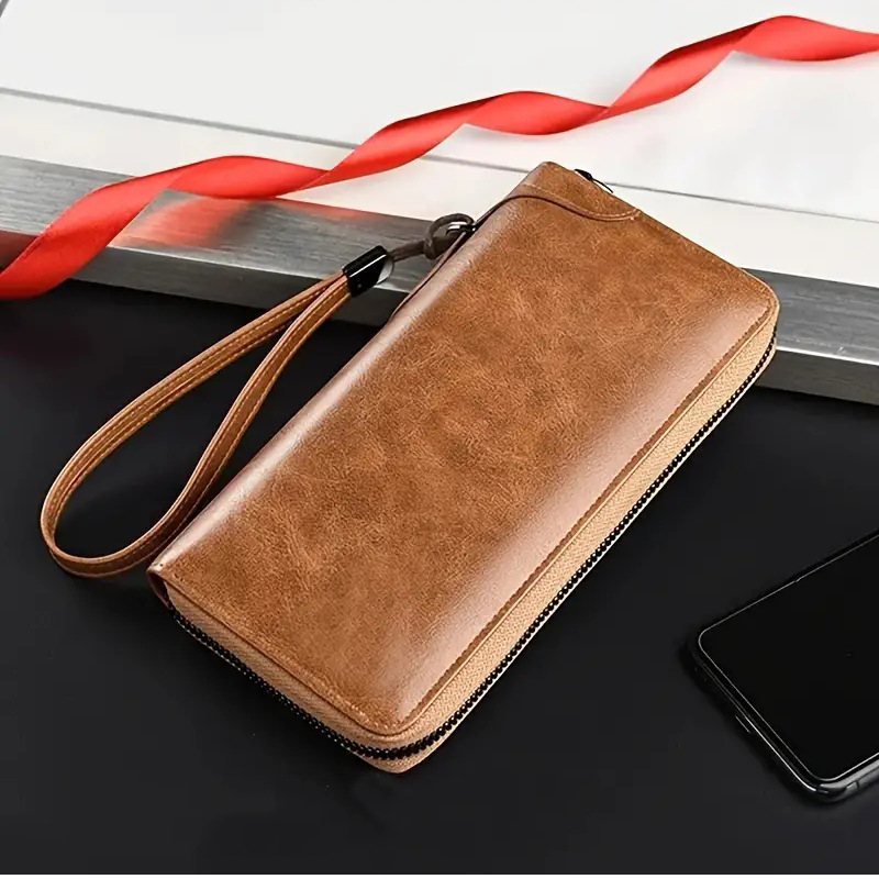 Men Long RFID Blocking Wallet Zipper Multi Card Holder Leather Credit Card Organizer Anti Theft Purse for Men