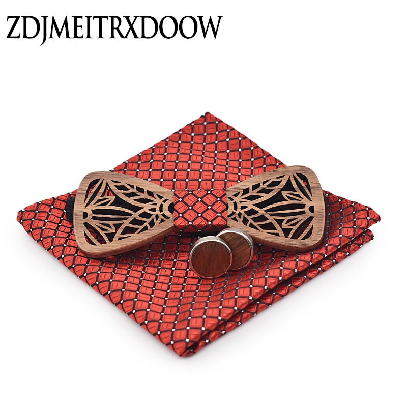 ZDJMEITRXDOOW holz fliege einstellen und Taschentuch Bowtie Krawatte Cravate Homme Noeud Papillon Mann Corbatas hombre Pajarita