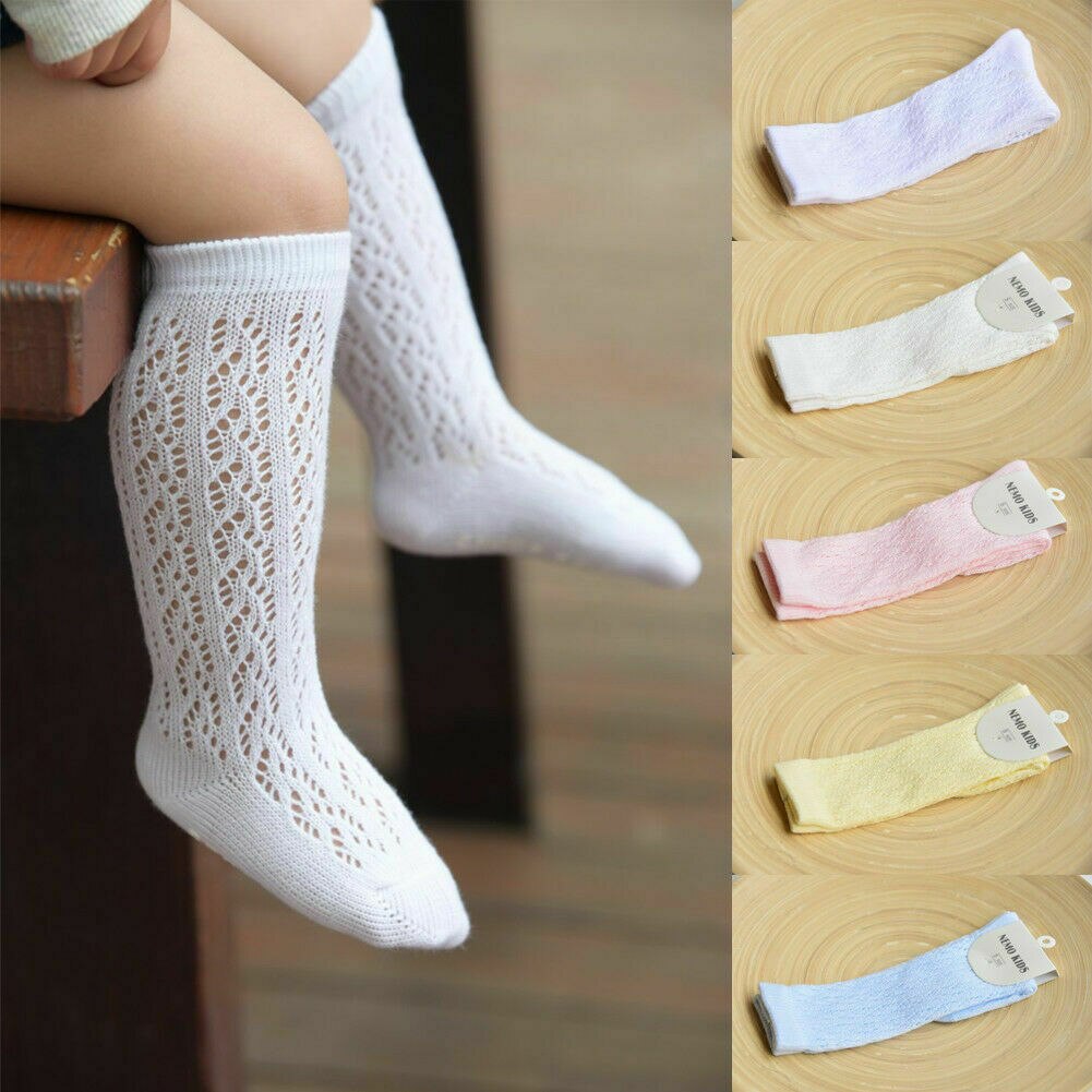 Baby Baby Meisje Antislip Hallow Out Sokken Knie Hoge Kant Prinses Sokken Lange Buis Booties Effen Baby Kids sok Voor 0-4 Jaar