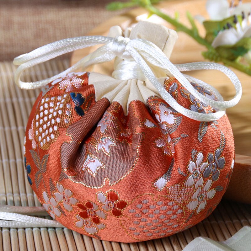 Palace Sachet Brocade Beam Hanfu Accessories Retro Embroidery Storage Bag Flower Pattern Temperament Jewelry Bag: orange