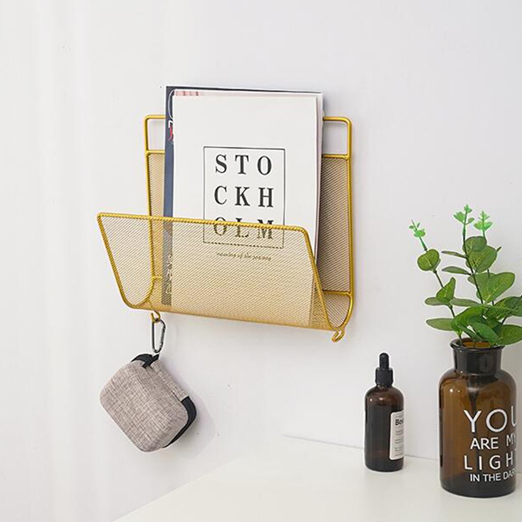 Blesiya Magazine Holder Rack Home Wall Mounted Newspaper Organizer Booshelf: Golden