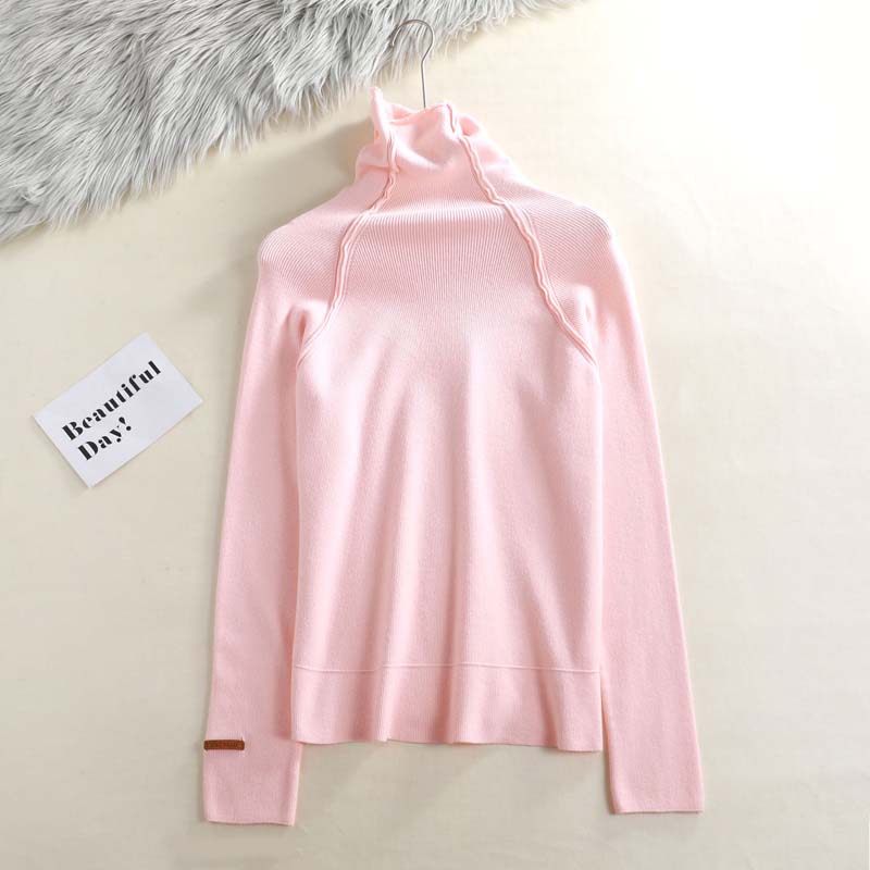 Turtleneck sweater kvinder efterår vinter tyk pullover solid strikket sweater kvindelig overdimensioneret bunkekrave sweater: Lyserød