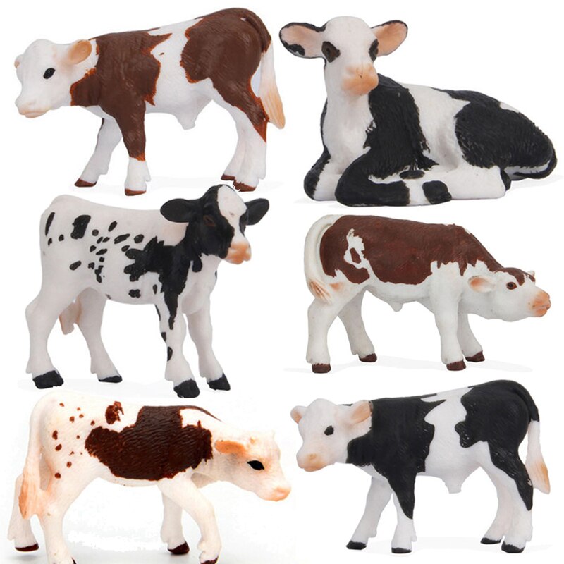 Animal toy model solid simulation set children's farm animal toys student cow buffalo Buffalo Bison ornaments: 6 calves