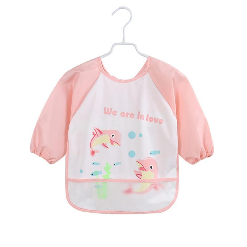 Children's Baby Kids Long Sleeve Feeding Bib Waterproof cloth overalls painting clothes Animals Art Paint Play Apron orange fox: 04