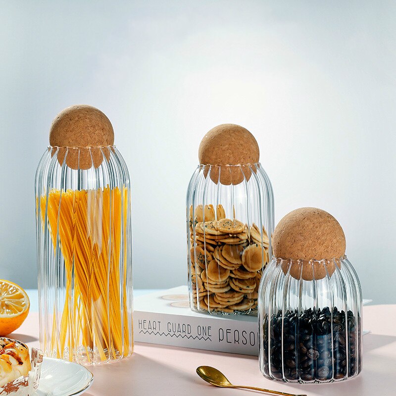 Tarro de cristal con tapa botella de almacenamiento de cocina jarras con corcho especias/café, cereales organizador contenedor latas especias para condimento tanque