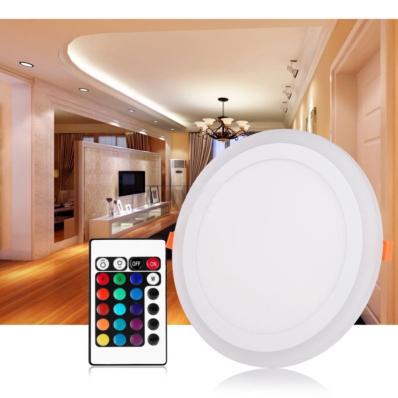 Rund/firkantet rgb led panel lys + fjernbetjening 6w/9w/16w/24w forsænket led loft panel lys  ac85-265v+ driver