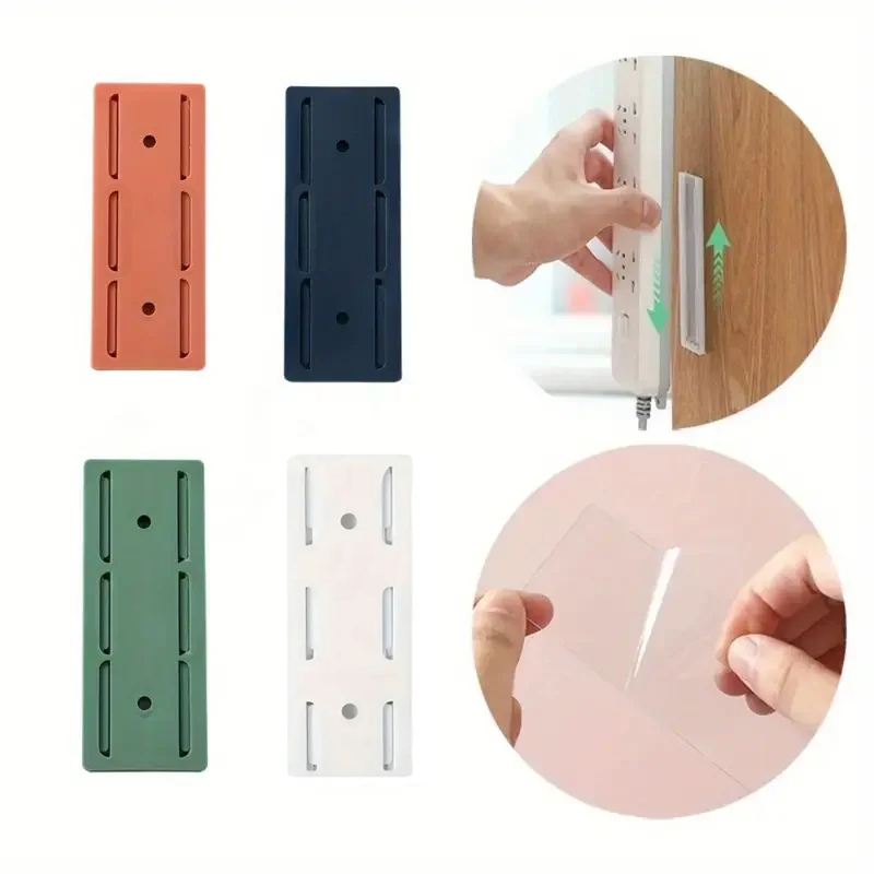 Soporte de regleta de pared, fijador de enchufe de escritorio autoadhesivo con fácil instalación y que ahorra espacio, 4 Uds.: Multicolor