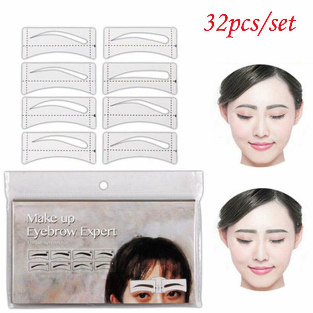 32Pcs/Set Eyebrow Template Stickers Makeup Eyebrow Stencils Drawing Card
