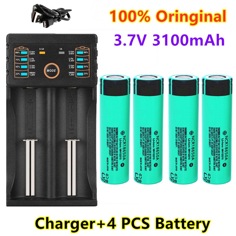 100% Original NCR18650A 3100mAh 3.7V 18650 Rechargeable Lithium li-ion Battery For Flashlight Laptop Batteries + charger: Blue