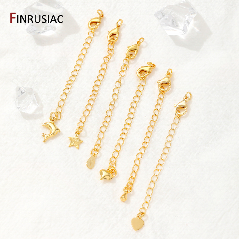 Cadenas de extensión de latón chapado en oro de 18 quilates con cierres de langosta, conector de eslabones, cola de collar, suministros de accesorios de pulsera DIY