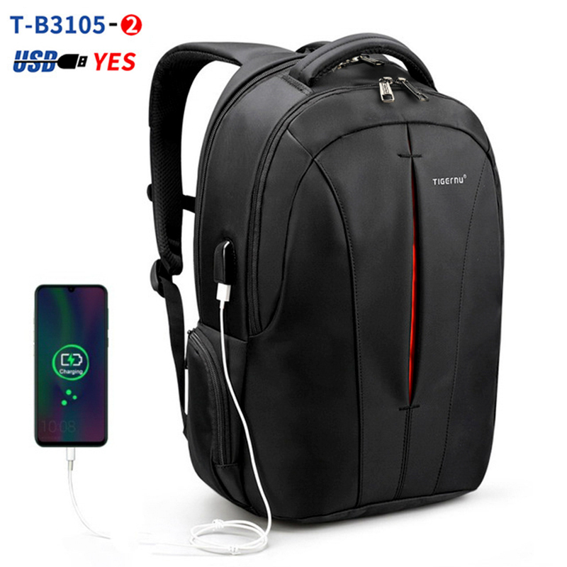 Tigernu-Mochila para portátil a prueba de agua para hombre, morral con capacidad de ordenadores de 15.6 pulgadas, sin llave, TSA, mochila antirrobo y para viajes, adecuada para adolescentes: Black Orange USB