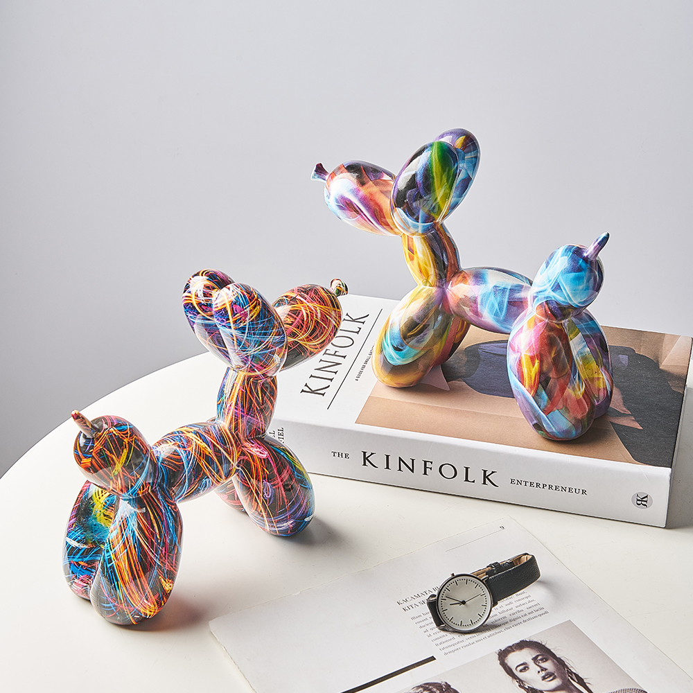 Ballon Hund Statue Figuren für Innen Hause Dekoration Bunte Graffiti Harz Ebene Skulptur Wohnzimmer Dekoration
