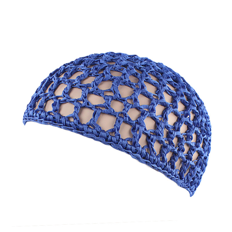 Nueva redecilla de punto suave para el cabello, gorro de redecilla de punto de rayón, gorro para el cuidado del cabello, cubierta nocturna para dormir de ganchillo, turbantes, accesorios de herramientas de estilismo: Azul