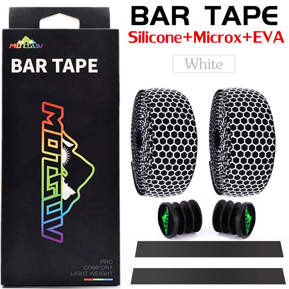 MOTSUV Bicycle Handlebar Tape Road Bike Silica Gel Tape EVA Soft Breathable Bike Bar Tape Fixed Gear Belt Bicycle Accessories: white