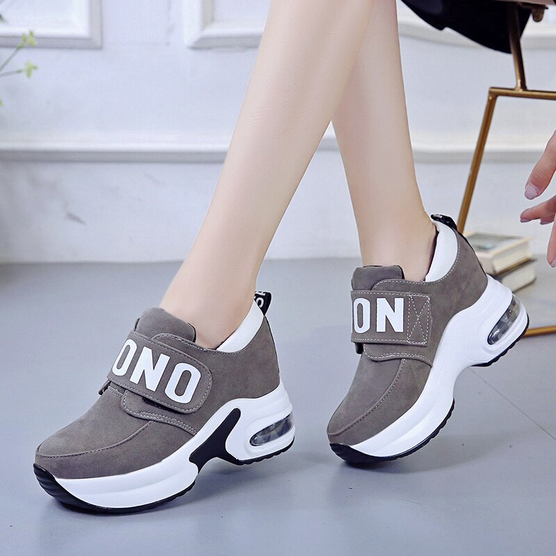 Platform wedge sneakers dam skor sneaker fritidsskor träningsskor kvinnor kvinnliga skor svarta röda sneakers kvinnor tenis feminino: Grå / 4