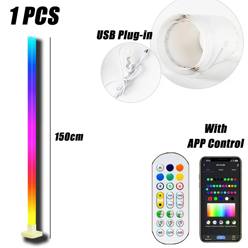 Led-gulvlampe rgb-hjørnelamper med app-fjernbetjening flerfarvet musiksynkronisering stående pvc-gulvlampe til stue/soveværelse: Default Title