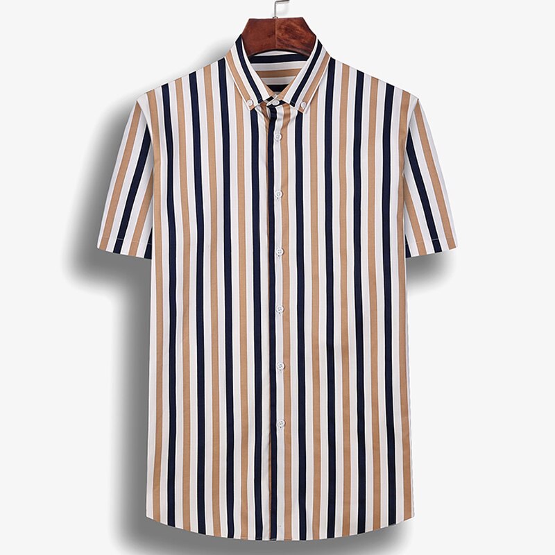 Mannen Mode Multi-color Gestreepte Korte Mouwen Zak-Minder Button-Down Standaard-Fit zomer Stijl Casual Tops Shirt