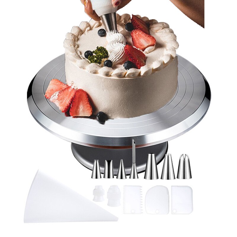Aluminium Alloy Cake Decorative Turntable Set 304 Stainless Steel Decorating Nozzle Set Rotating Cake Turntable Decorating Tool