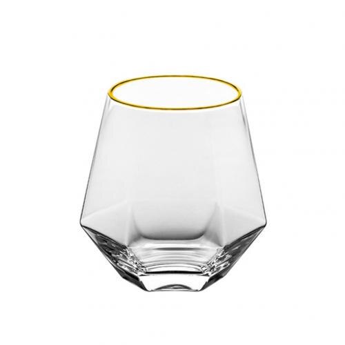 300ml Diamond Shape Glass Cup Bar Restaurant Water Whisky Cocktail Coffee Mug Beer Wine Cup BottleMilk Coffee Cups Juice Mug: Golden Edge