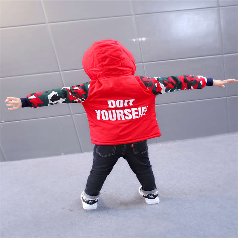 BibiCola Baby Kleidung Streifen Buchstaben Gedruckt Kapuze Unten Jacke Tops Plus Samt Warme Kleidung Baby Winter Jungen Unten Jacke