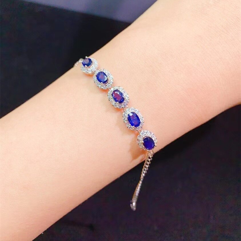 2022 new women's luxury silver color tennis bracelet shiny oval cubic zirconia bracelets bangle trendy jewelry: Blue