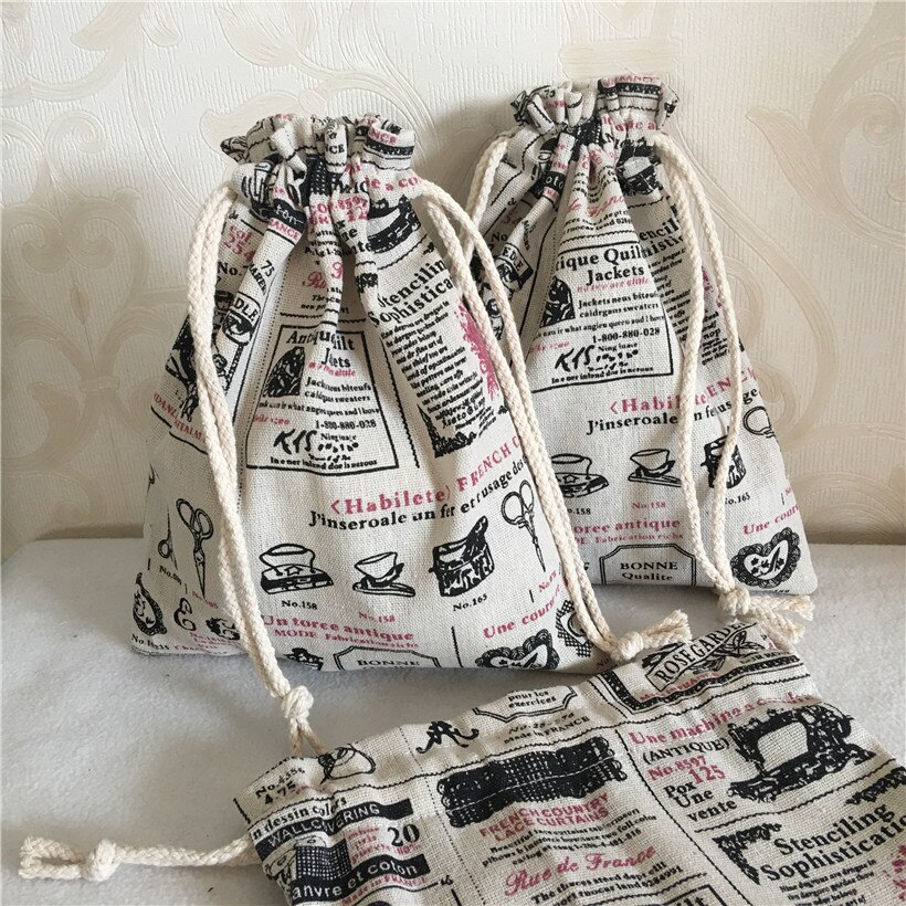 Yile katoenen linnen trekkoord multifunctionele organizer tas feesttas geïllustreerde engelse krant  n8502-2