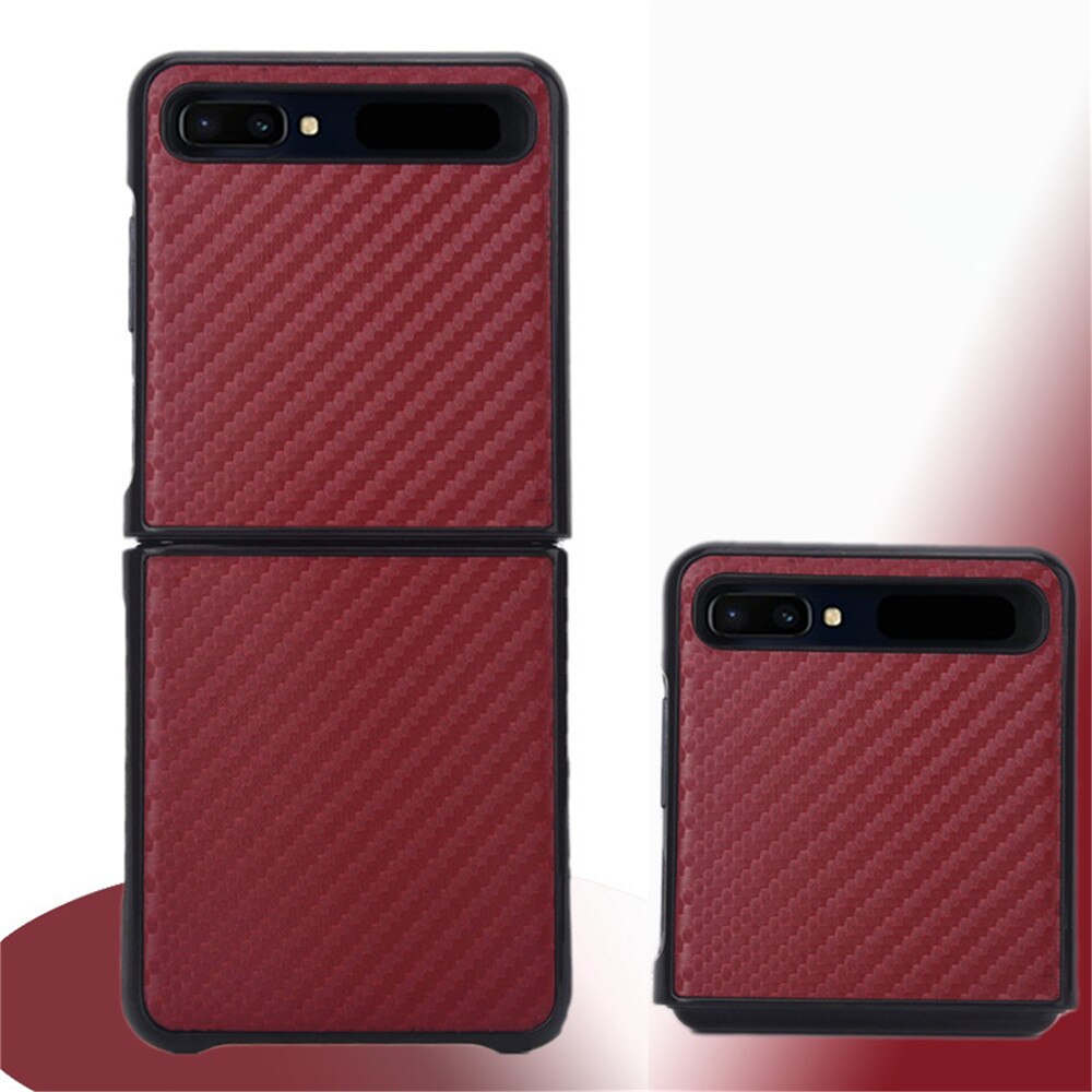 Soft Leather Phone Case For Samsung Galaxy Z Flip Mobile Phone Acessories f7000 Foldable Screen Holster Shell Protective Cover: Carbon fiber red