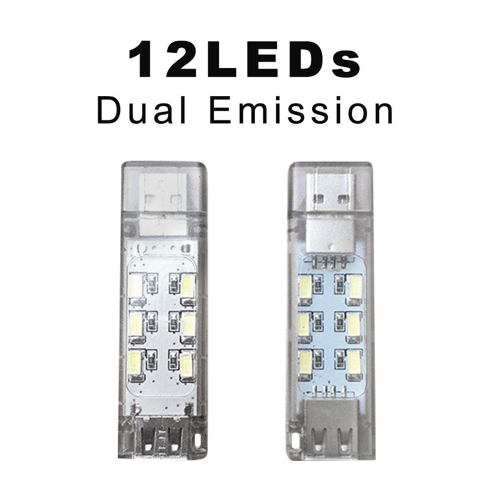 12 led'er mini-lampe usb led-natlampe han-til-hun-interface stabelbar læselampe med dobbelt emission ultralys boglampe