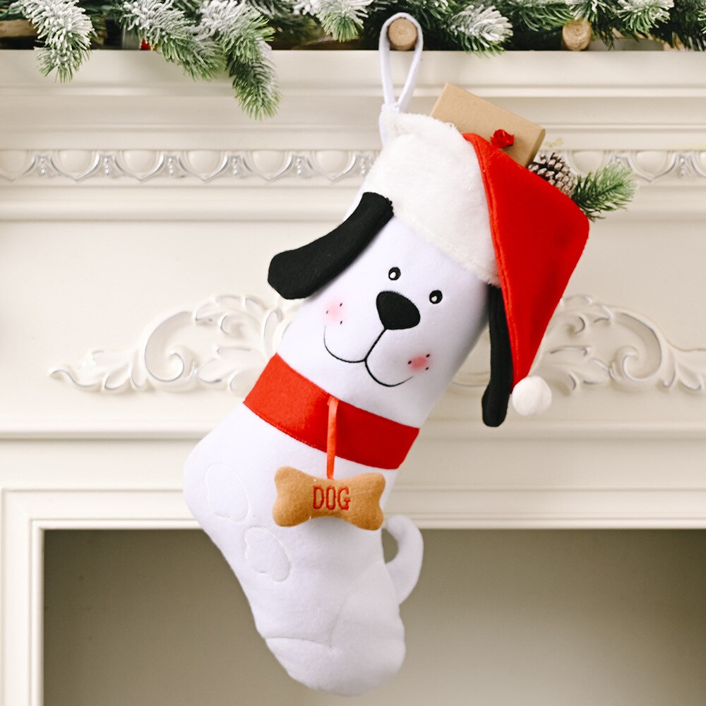 År julestrømpepose jule hundeknogler jule kæledyrsstrømpe slikpose noel natal navidad julepynt: Hvid
