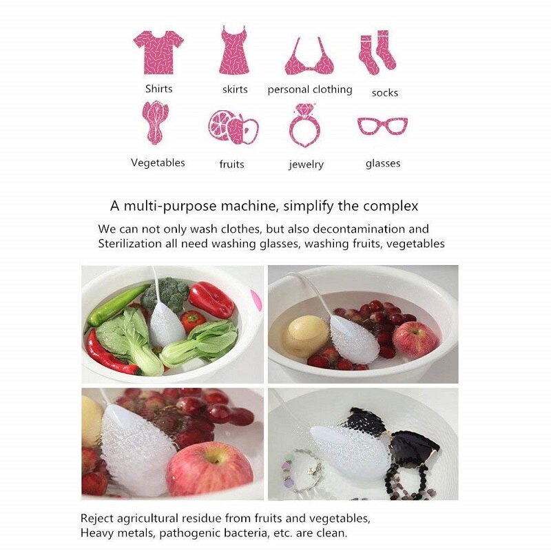 Mini Ultrasonic Vibration Washing Machine, Ultrasound Laundry Cleaning for Stains on Clothes, Jewelry, Glasses, Vegetables