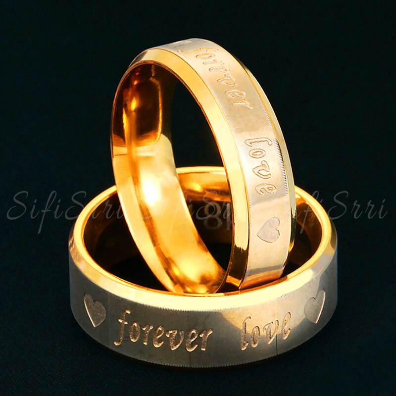 1 Pcs Rvs Heart Forever Love Gegraveerd Paar Ringen Vrouwen Mannen Gold Engagement Paar Set Ring Promise Sieraden