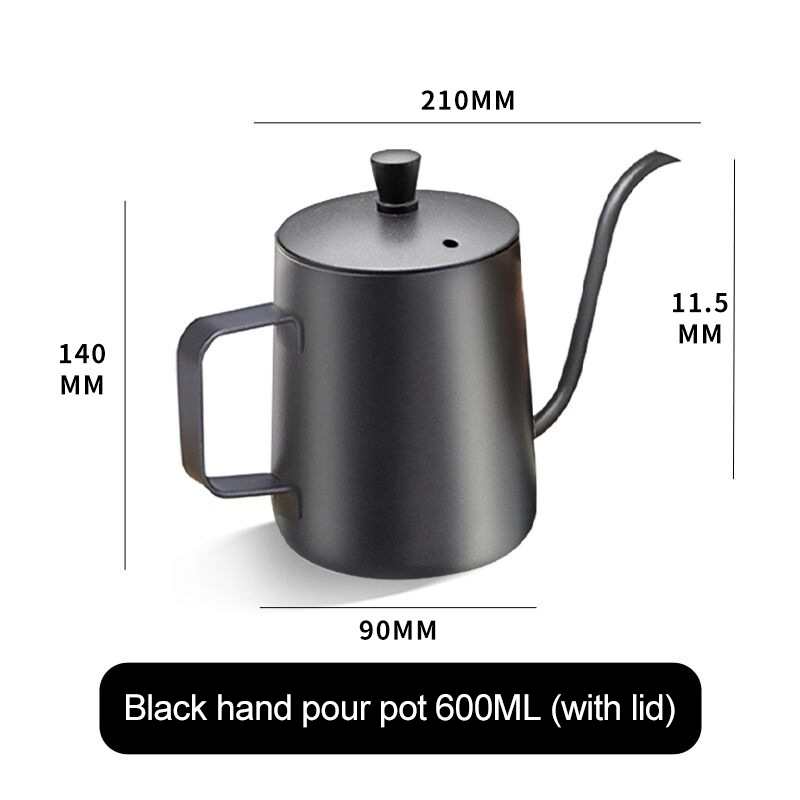 304 edelstahl-kaffeekanne mit langem, schmalem ausguss, tropfkessel, manuelle filterkaffeemaschine, teekanne 250ml/350ml/600ml mit deckel