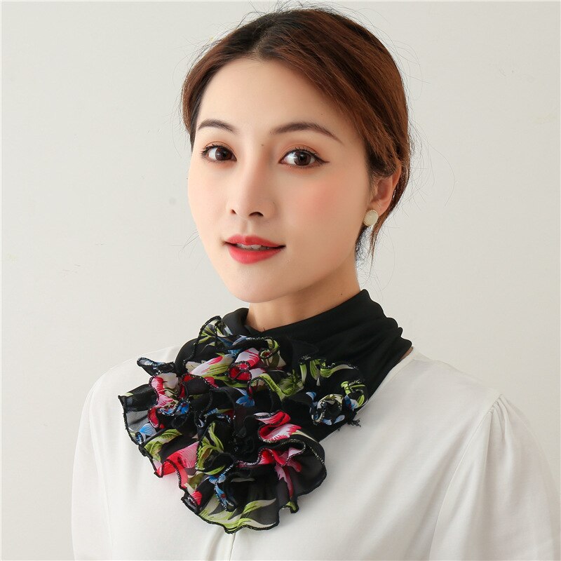 women Floral Neck Ring Scarf Chiffon Collar Tie Muslim Hijab Hat Indian Turban Lady Office Neckerchief Skinny Hair Scarves soild