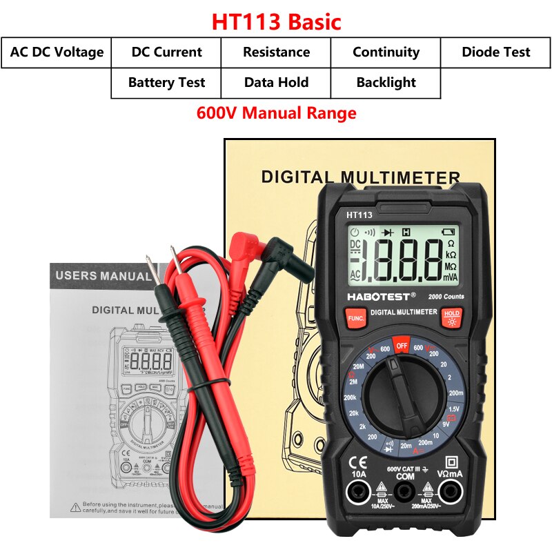 Ncv habertest multímetro digital ht113 série automotivo medidor de transistor elétrico tester capacitância tensão tester multímetro: HT113