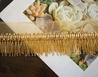 Tube en gaze maille de luxe à franges 5cm | tube de perles avec dentelle, perles, accessoires de bandeau pour vêtements décoratifs faits à la main, bricolage: golden yellow