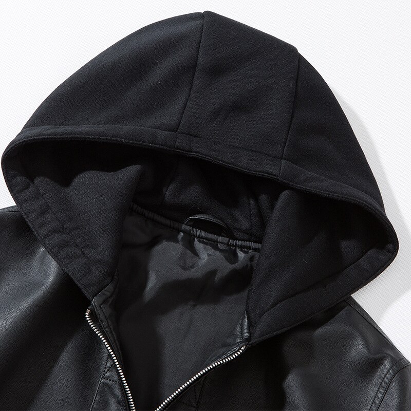 Leren jas heren gebreide pu-jassen met capuchon slim fit trend leren herenjas jaqueta de couro masculina