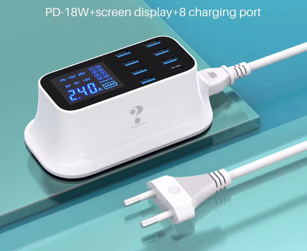 Cargador de pared PD 100W GaN 5 USB tipo C pantalla led carga rápida 4,0 para MacBook Air iPad iPhone 11 Pro Samsung Huawei ASUS: EU Plug / PD 18W