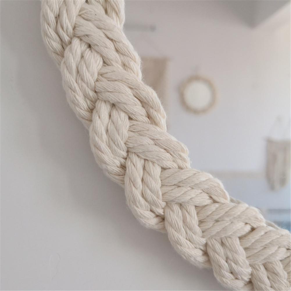 Espejo colgante de pared nórdico para maquillaje, bonito espejo trenzado de cuerda de algodón para decoración de sala de estar y dormitorio