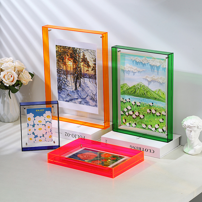 Multi-størrelse transparent akryl fotoramme æske fotokortholder indvendig ramme billeddisplay stativ kontor hjem skrivebord dekoration