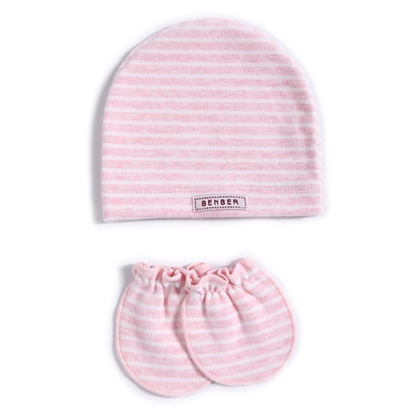 2 stk / sæt simpelt nyfødt baby fødsler cap handske sæt blød bomuld børn spædbørn anti-ridse handsker hat  #905: Pk / 7-9 måneder