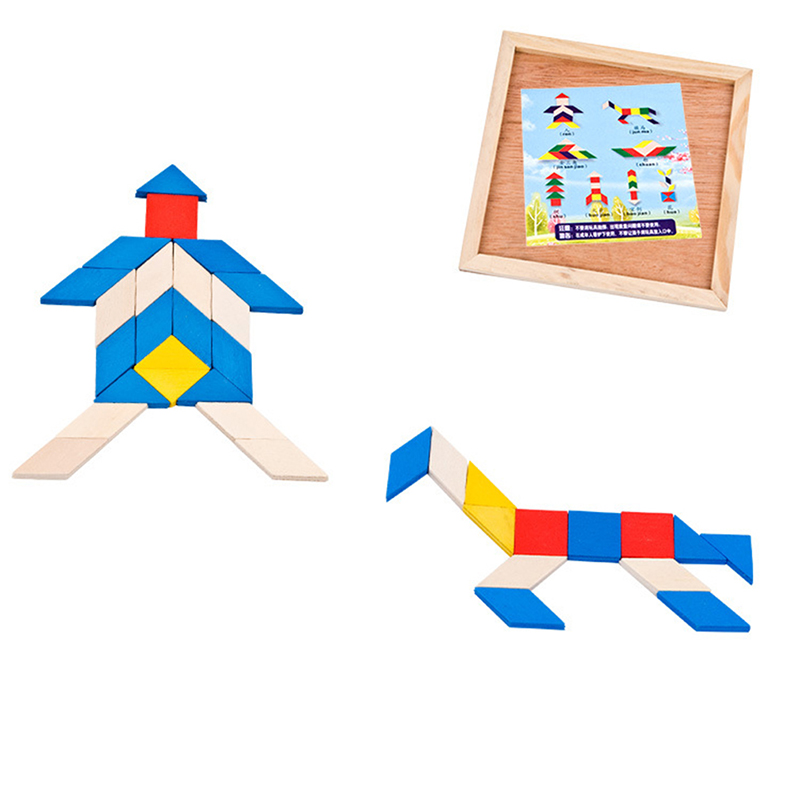 3D Houten Ruit Driehoek Puzzel Kleurrijke Vierkante IQ Spel Brain Teaser Intelligent Math Educatief Speelgoed Voor Kinderen