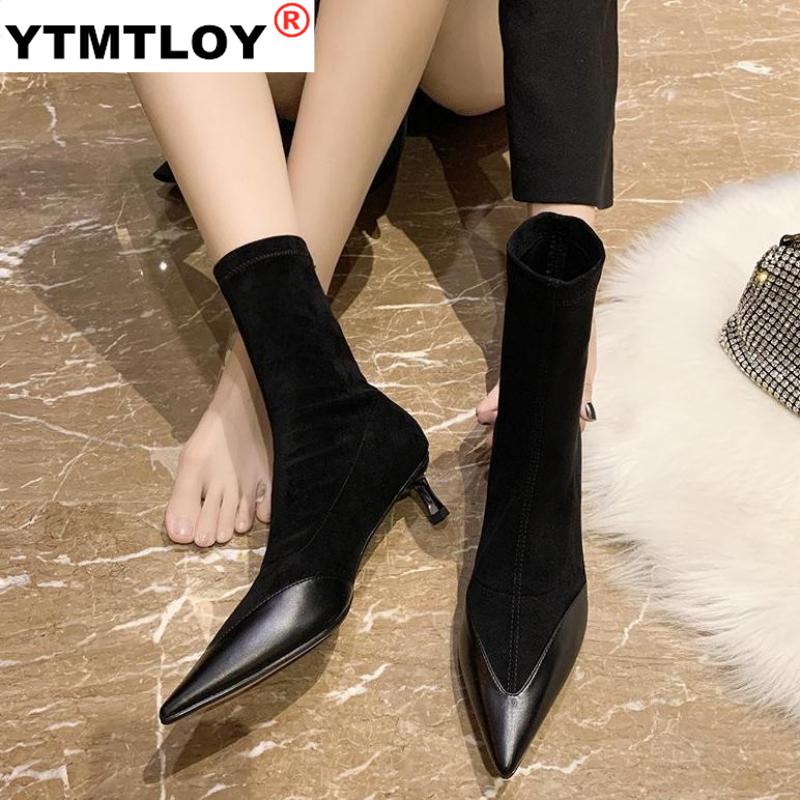 lack Boots High Heels Women Shoes Suede Short Boots Winter Shoes Women Pointed Toe Boots Botas De Mujer Ankle Rome Sock