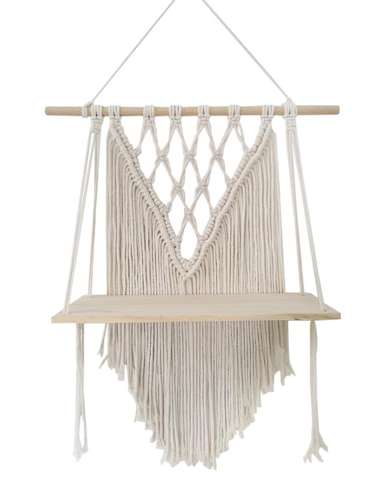 Macramé pared colgante estante estilo bohemio hecho a mano casa niños habitación decoración pared estante borla tapiz makramee