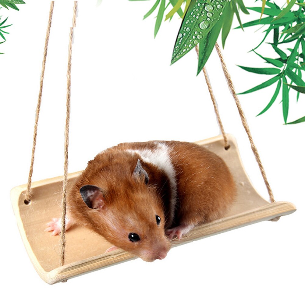 Bamboe Rat Hamster Kleine Huisdier Opknoping Swing Cool Hangmat Kooi Nest Spelen Speelgoed Natuurlijke Bamboe Hout Huisdier Swing Hangmat Kooi nest