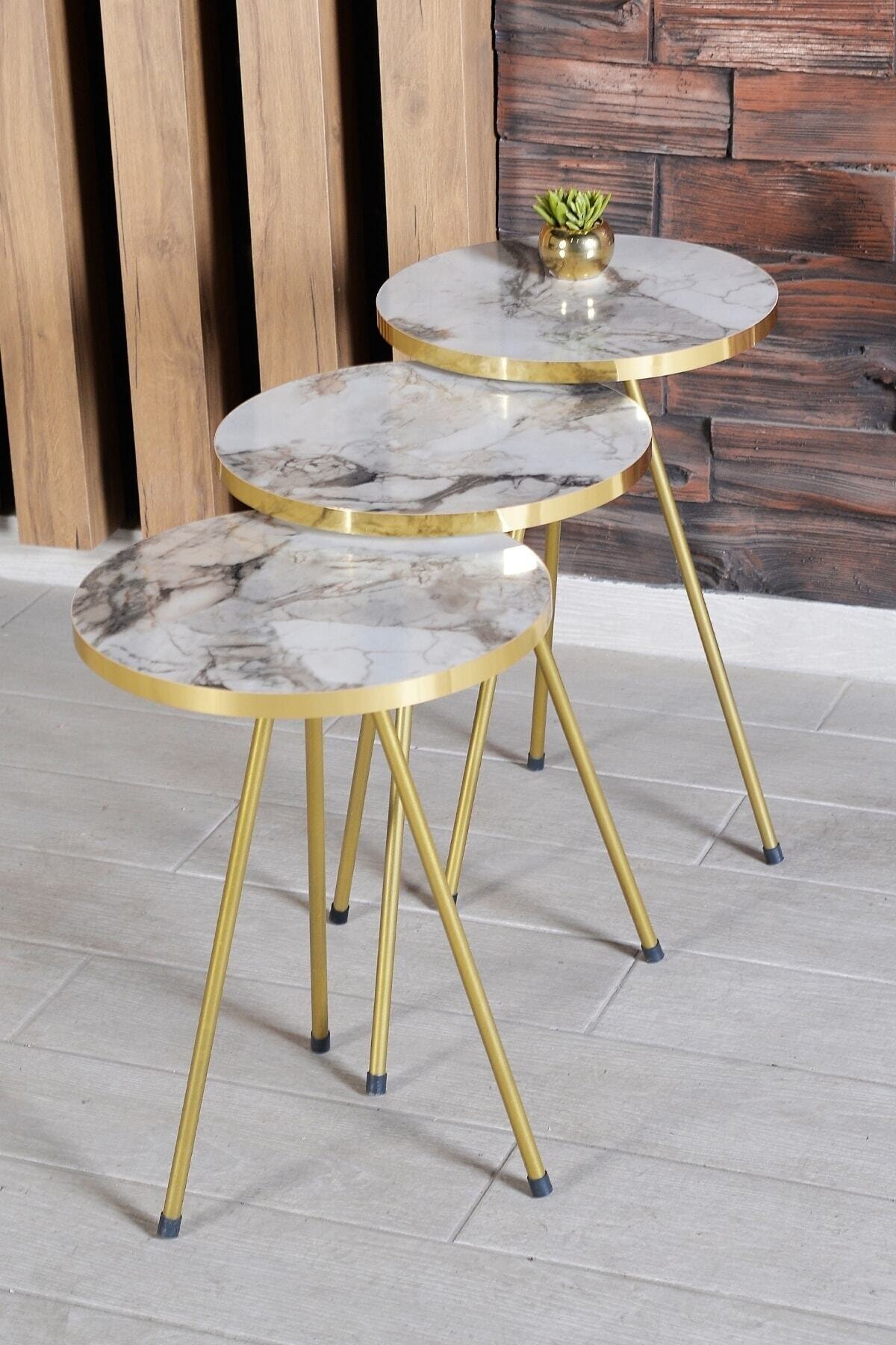 3 pièces table basse bois moderne canapé table d'appoint meubles de maison mignon salon chevet petite table ronde créative décor à la maison: white gold