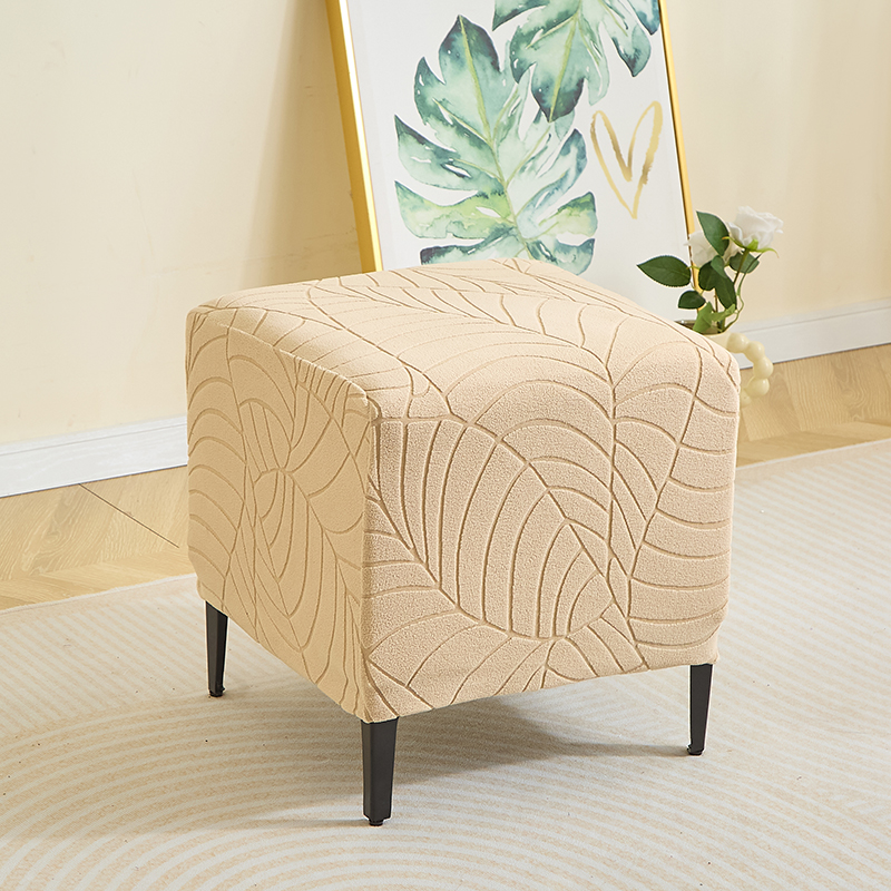 1PC Leaf Jacquard Ottomaanse Cover Elastische Vierkante Voetsteun Cover Effen Kleur Stofdicht Voetenbank Hoes voor Slaapkamer Party Hotel