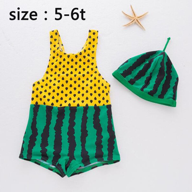 Schattige cartoon watermeloen jumpsuit infant kids badmode meisjes badpak kinderen badpak beach kleding: US size 5t to 6t