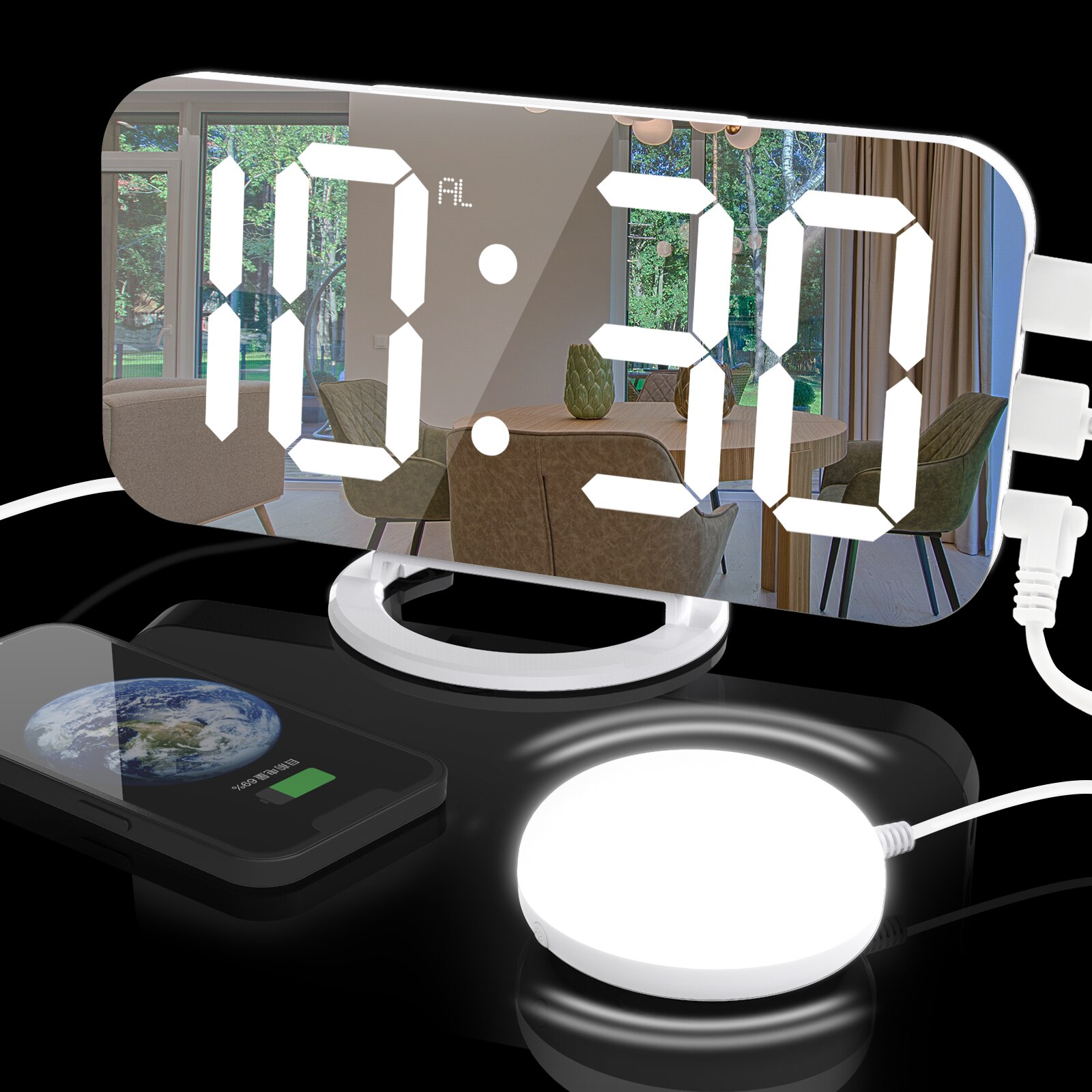 Led Vibration Alarm Clock Multifunctional Dual USB Charging Mute Bedside Luminous Automatically Adjust Brightness
