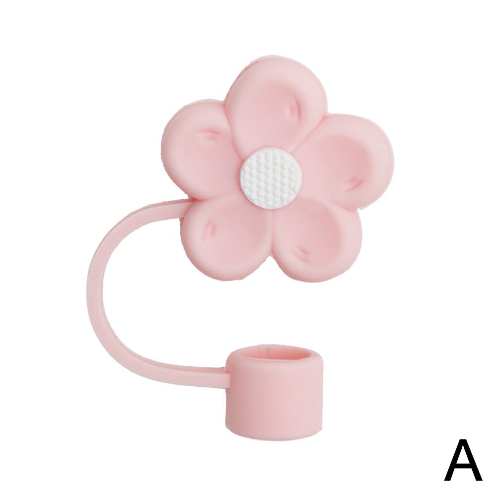 Stroh abdeckung für Stanley Tasse, süßer Stroh deckel, kompatibel mit 30 & 40oz Becher mit Griff, 10mm Silikon blumen stroh abdeckung: rosa Grau